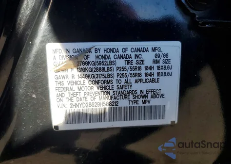 2009 Acura Mdx Technology z USA, uszkodzony, nr VIN 2HNYD28629H508212